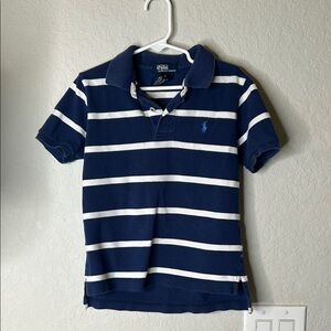 Ralph Lauren Kids Navy Blue Striped Polo Shirt Sz 5